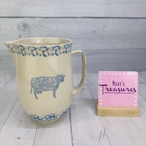 Tienshan Folk Craft SPONGE BLUE HEART COW Pitcher Shape 7.5"Tall Utensil Holder